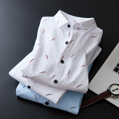 Feather Print Men Casual Shirt 2020 Spring Autumn Long Sleeve Slim Business Shirt High Quality Formal Office Buttons Shirt Homme