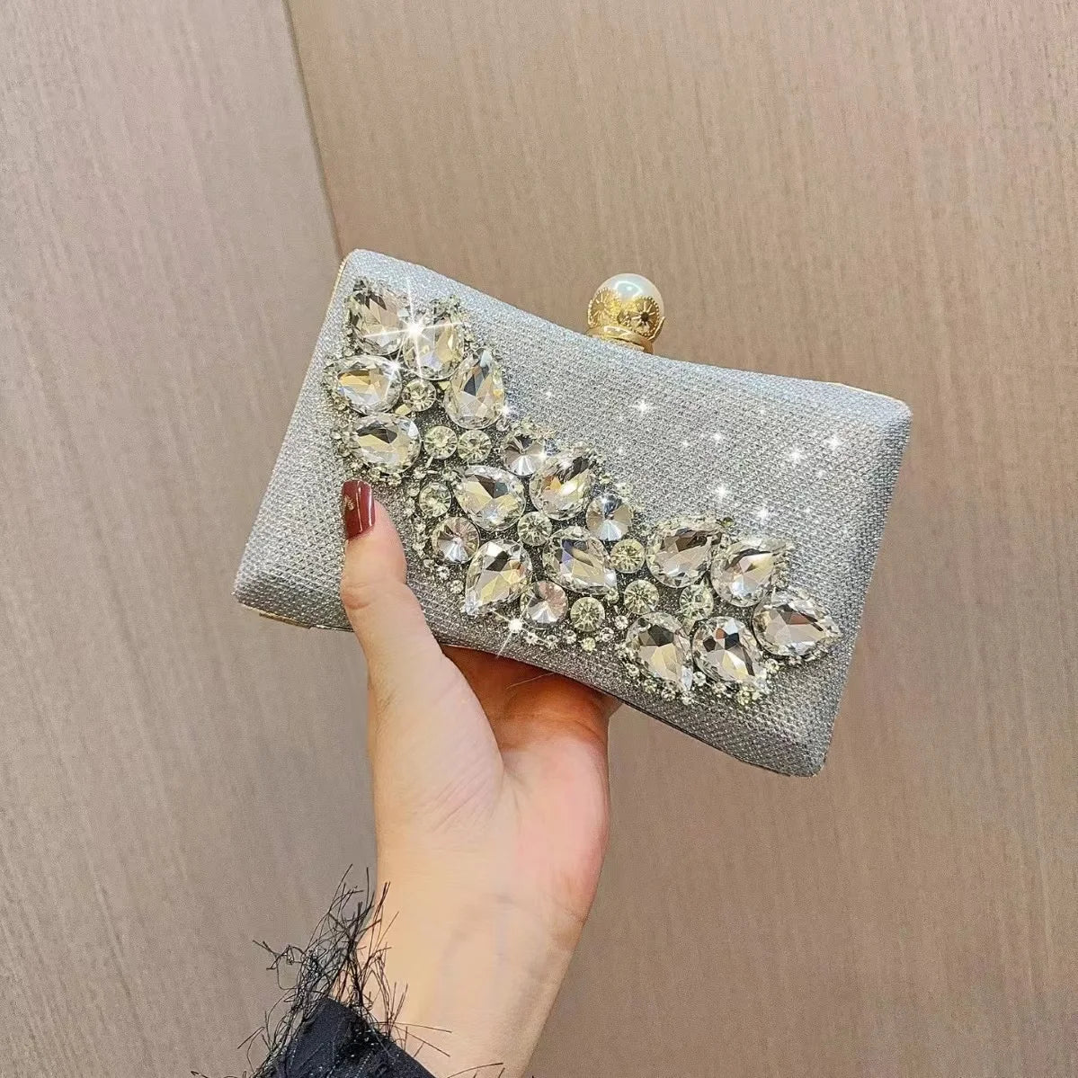 Women's Dinner Wedding Bag Studded Diamond Shoulder Crossbody Sequin Clutch Bag