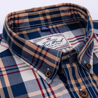 Men's Plaid Checkered Long Sleeve Shirts Contrast Color No Pocket Comfortable 100% Cotton Casual Standard Fit Button Down Shirt