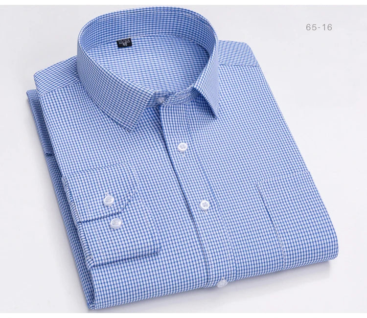 Men's Classic Long Sleeve Print/striped Basic Dress Shirts Single Patch Pocket 65% Cotton Business Standard-fit Office Shirt