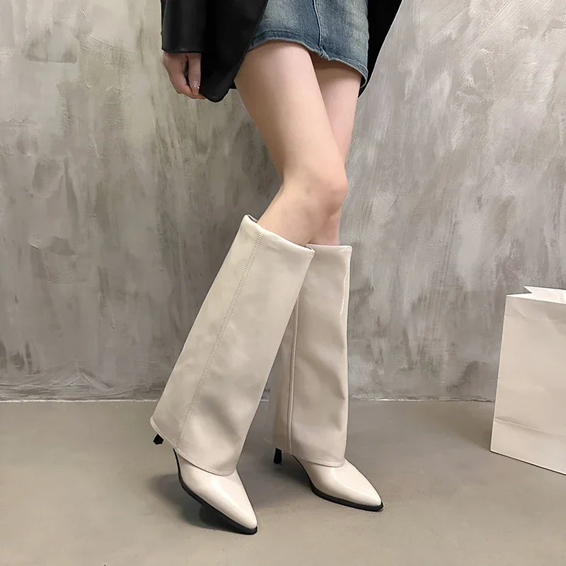 Women's Pointed Toe Knee-high Boots Stiletto Heel Sleeve High Heels Sexy Boots Women 2024 Fashion Spring and Autumn New Style