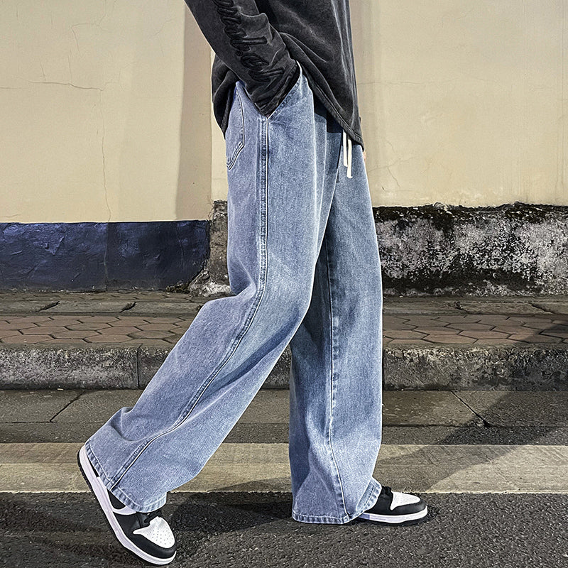 Brand Men's Jeans Korean Version Student Casual Pants High Street Straight Loose Wide Leg Jeans Black Grey  Blue Baggy Jeans