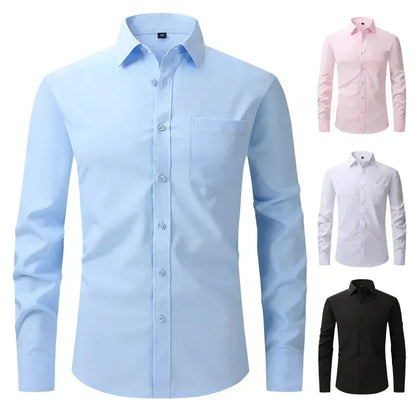 US Size Elastic Shirt New Men's Business and Leisure Long Sleeved Shirt Slim Fit Professional Dress Best-selling Seasonal Style