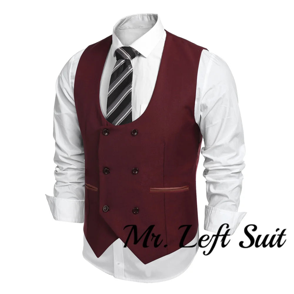 Men's Suit Vest Slim Fit Double Breasted Dress Vest Casual Business Formal Waistcoat