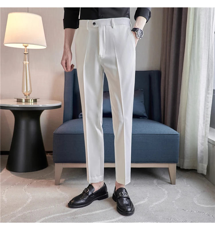 Men Suit Pants 2024 Spring Korean Style Business CasualStraight Dress Pants for Solid Slim Fit Men Formal Trousers Mens Clothing