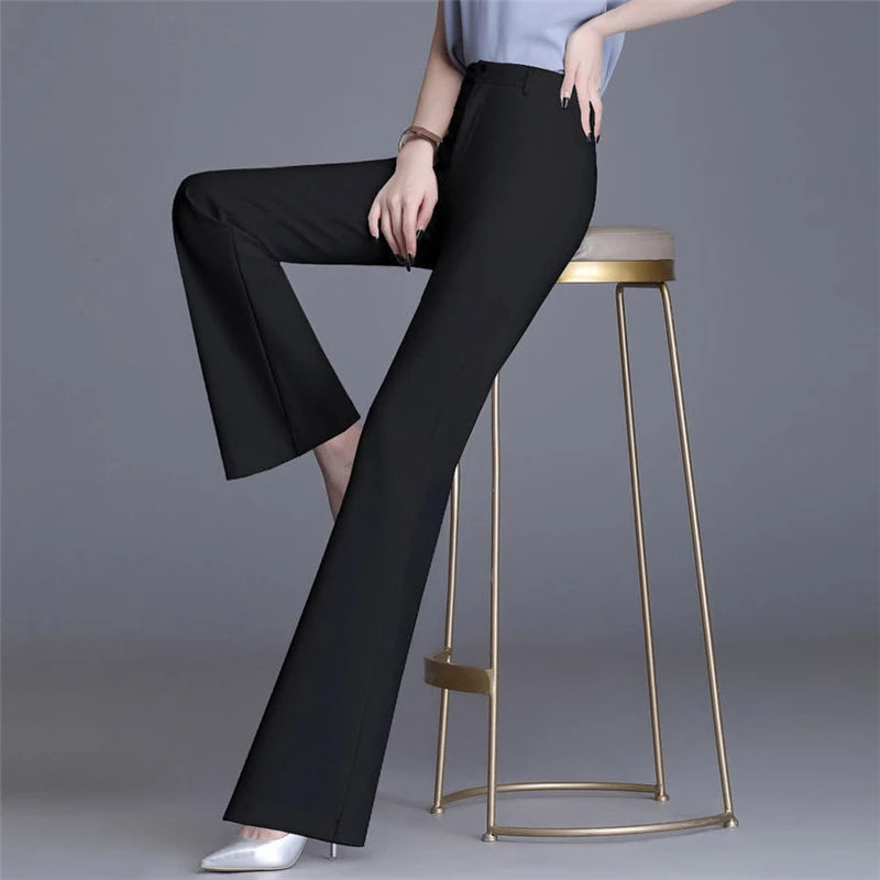 2024 Summer Thin Wide Leg Bell Bottom Pants Womens High Waist Classic Suit Trousers Office Fashion Slim White Flare Pantalones