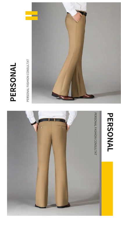 2024 Men's Spring Summer New Casual Slim Flares Trousers Male Bell-Bottom Long Trousers Men Solid Color Business Pants K410