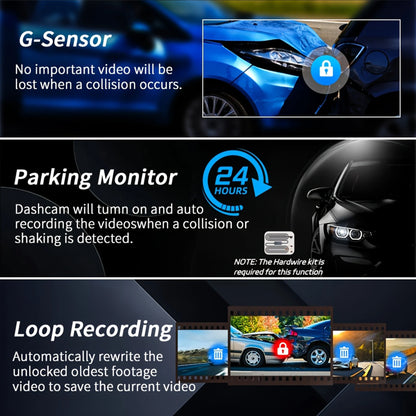 3 caméras Dash Cam 1080P caméra de recul avant et arrière Vision nocturne moniteur de stationnement voiture DVR 3 voies enregistreur vidéo de voiture avec cadeau