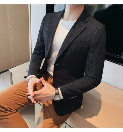 Men's Casual Suit Jacket High-end Solid Color Trendy Korean Style Business Attire Loose Fit Versatile For Autumn Winter