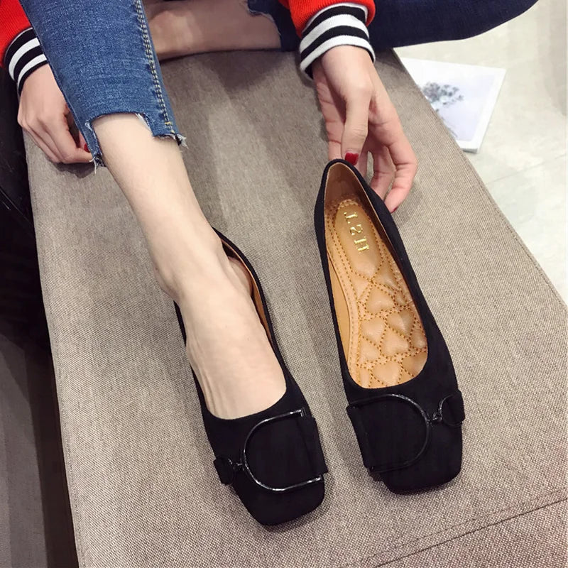 Flat Shoes for Women Spring 2023 New Suede Square Toe Shallow Cut Flat Bottomed Lefu Soft Bean Shoes Ladies big size 44 45 46