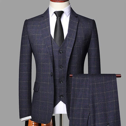 2025 New Men's Three-pieces Fashion Plaid Slim Business Party Formal Elegant Blazer Sets (Jacket+Pants+Vest) Prom Wedding Groom