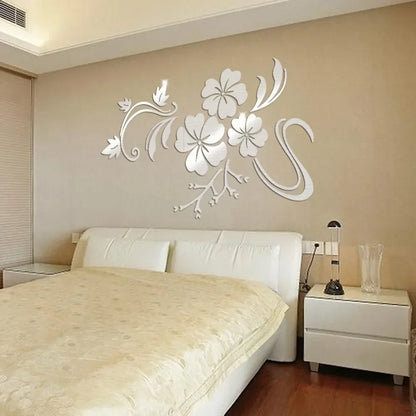 3D Acrylic Flower Mirror Wall Stickers Decorative Self Adhesive Large Wall Stickers Art Murals for Bedroom TV Background Decor