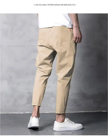 Summer Casual Men's Straight-leg Cropped Pants Ice Silk Elastic Small Foot Trendy Sports Korean Style Youth Pants