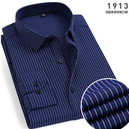 Men's long-sleeved shirt Business casual non-ironing plaid stripes slim fit spring summer autumn high quality tooling office