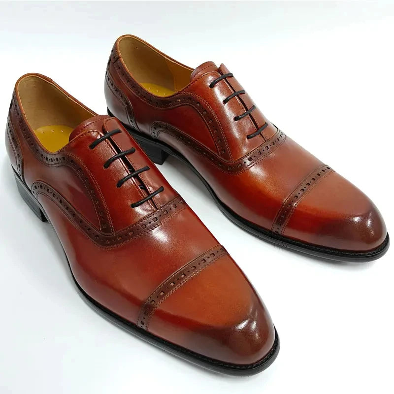 Classic Office Men Shoes Pure Handcrafted Lace-Up High Grade Cowhide Leather Formal Dress Wedding Party Shoes Ideal For Business