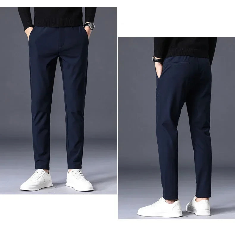 Spring Summer Thin Men's Business Casual Pants High Elastic Jogger Slim Straight Korean Brand Trousers Clothes Black Gray Blue