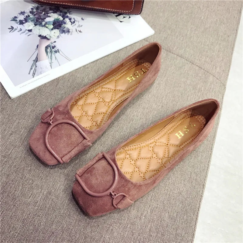 Flat Shoes for Women Spring 2023 New Suede Square Toe Shallow Cut Flat Bottomed Lefu Soft Bean Shoes Ladies big size 44 45 46