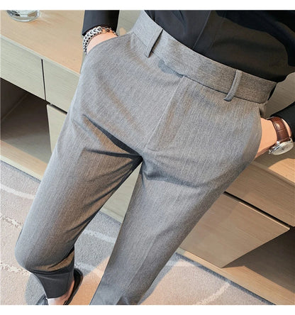 British Style Striped Slim Fit Suit Pant Men Business Casual Simple Dress Pants High Quality Social Wedding Party Trousers 38-28