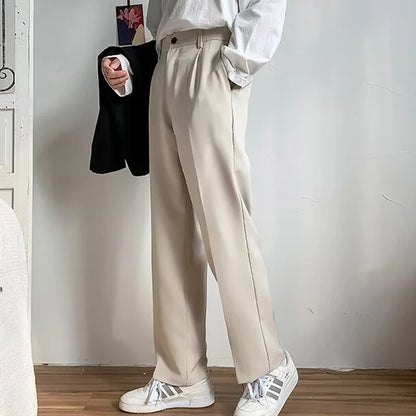 men's drape long pants, Korean version trend slim fit small foot casual pants, men's spring and autumn straight leg suit pants