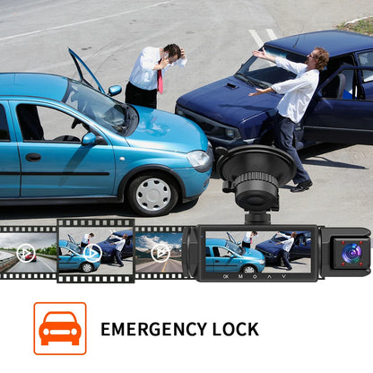 3 caméras Dash Cam 1080P caméra de recul avant et arrière Vision nocturne moniteur de stationnement voiture DVR 3 voies enregistreur vidéo de voiture avec cadeau