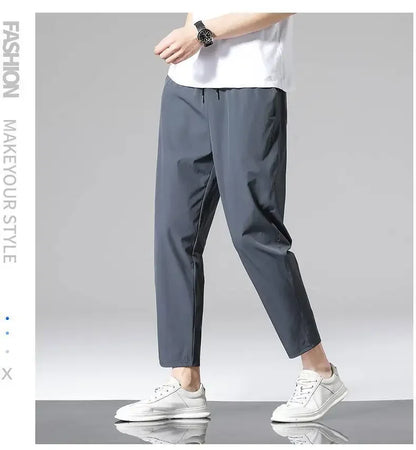 2022 New Men's Summer Ice Silk Versatile Casual Pants Thin Sports Trousers Straight Leg Nine Points Trousers For Men