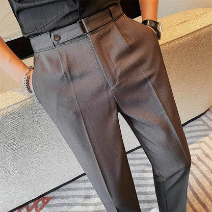 2024 Summer Fashion Belt Design Suit Pant High-waist Solid Color Business Slim Fit Formal Wedding Social Dress Ankle Pants 38-28