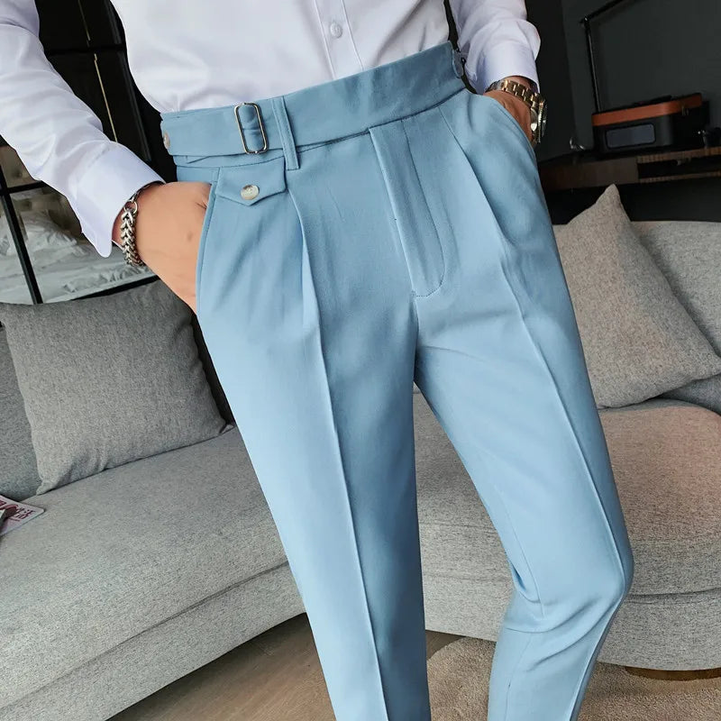 British Style New Solid High Waist Suit Pant Men Business Formal Wear Trousers 2024 High Quality Slim Casual Office Suit Pants