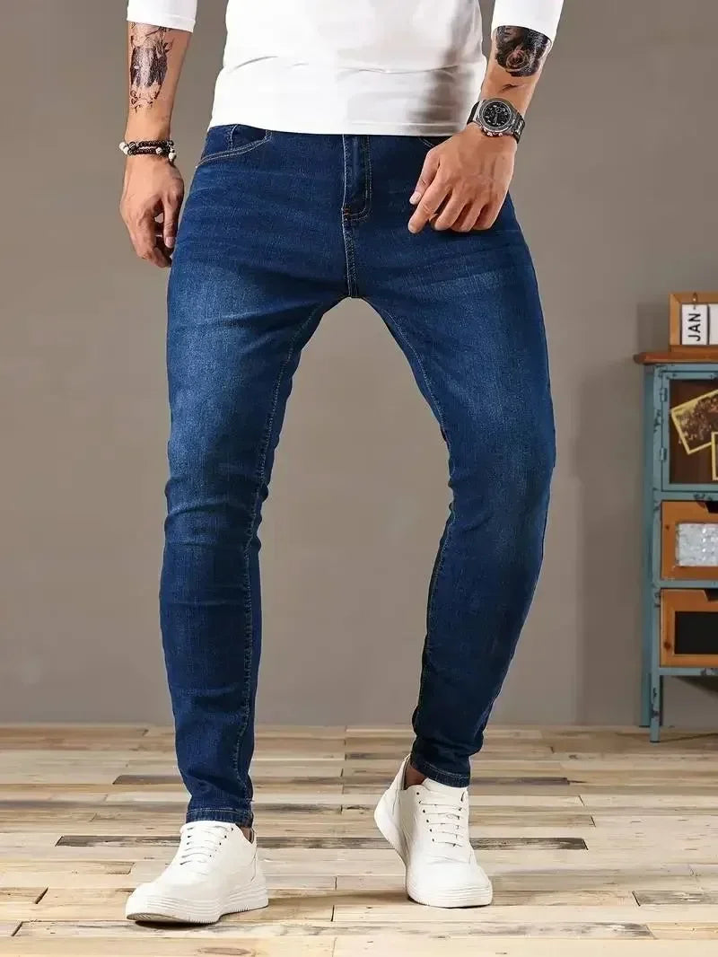 2025 Spring New Mens Slim Fit Classic Skinny Jeans Casual Street Style Casual Mens Skinny Jeans Male Slim Fit Pencil Denim Blue