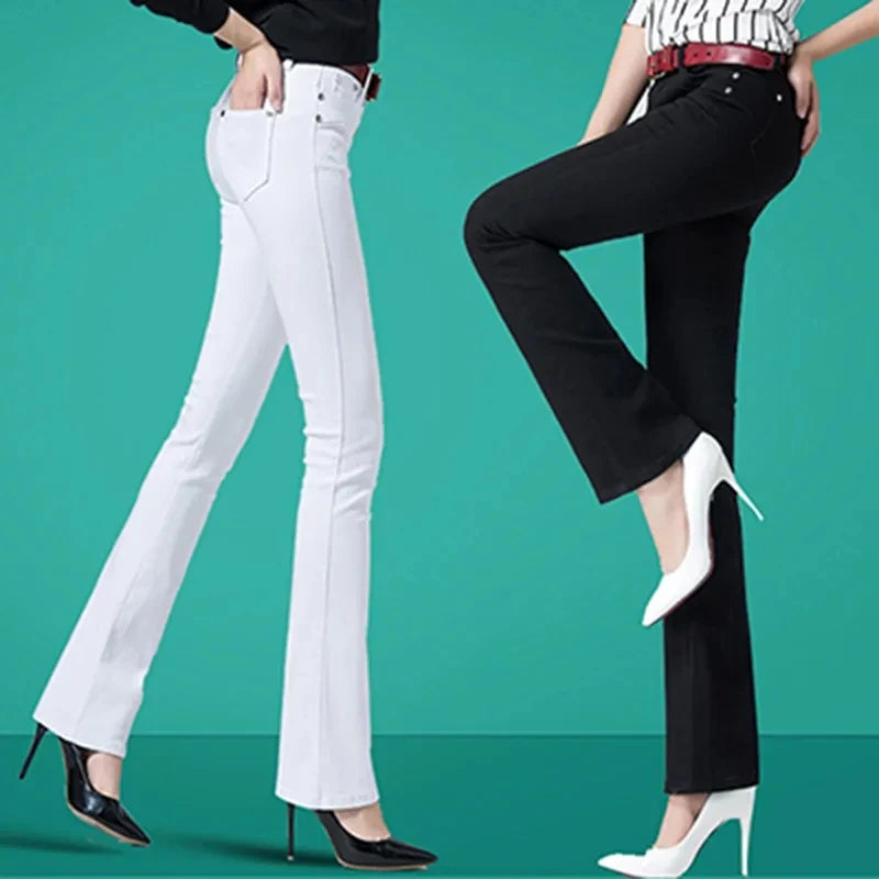 Female Elastic Force Straight Cylinder Pants Spring Autumn Annals Women Micro Flared Trousers Ladies New Solid Color Pantalons