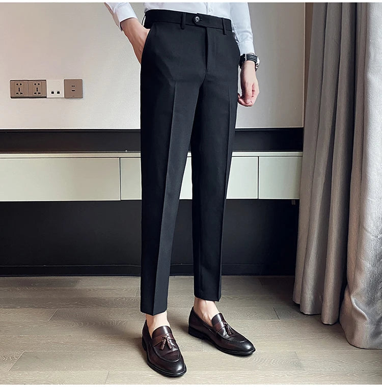 Green Elegant Elastic Mens Social Pants Skinny Cropped White Formal Stretch Pants Mens Trousers Office Slim Fit Party Club 2023