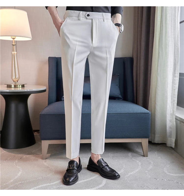 Men Suit Pants 2024 Spring Korean Style Business CasualStraight Dress Pants for Solid Slim Fit Men Formal Trousers Mens Clothing