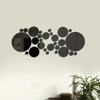 26 PCs 3D Acrylic Mirror Wall Stickers, Round Mirror, DIY Bedroom, Bathroom and TV Backroom Stickers Wall Decoration