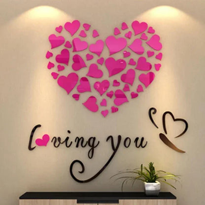 1 Set Love Heart  Acrylic Wall Sticker DIY 3D Mirror Acrylic Wall Stickers Living Room Bedroom Background Wall Home Decoration