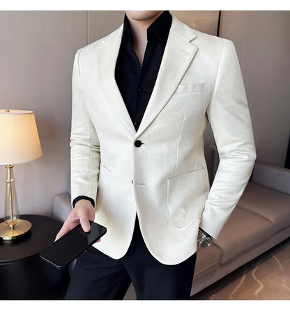 Suede Blazer Men's Fashionable Slim Fit Suit Jacket High-quality Single Breasted Business Dress Formal Jacket Blazer Hombre