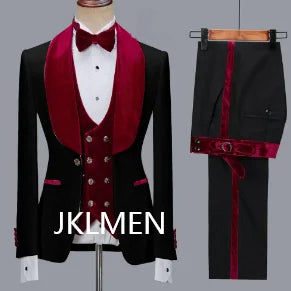 Floral Jacket Men Suit Slim Fit Wedding Tuxedo Navy Blue Velvet Lapel Groom Party Suits Costume Homme Best Man Blazer