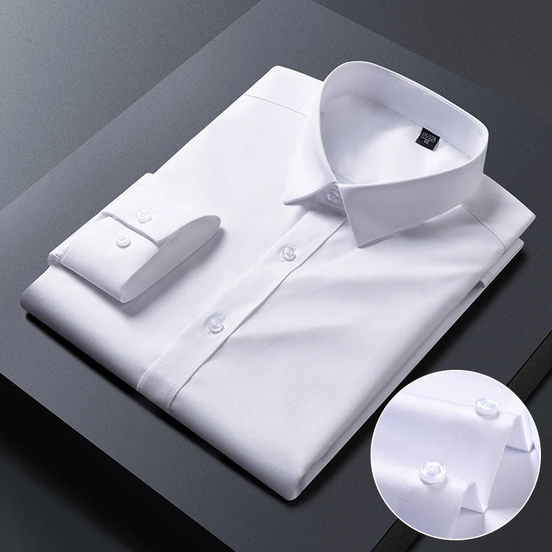 Bamboo Fiber Anti-Wrinkle Mens Shirts Long Sleeve Dress Shirts For Slim Fit Camisa Social Business Blouse White Shirt S-7XL 8XL