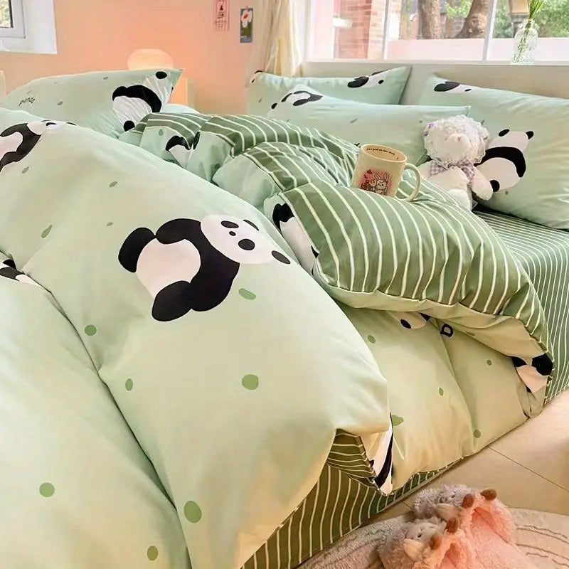 Kawaii Bedding Set for Kids Ins Twin Queen Size Duvet Cover Flat Sheet Pillowcase No Filler Girls Boys Home Totel Bed Linens