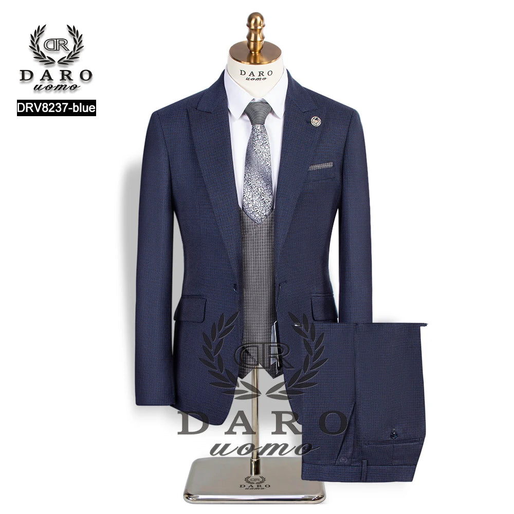 2024 DAROuomo Mens Suit terno Slim Fit Casual one button Fashion Grid Blazer Side Vent Jacket and Pant for Wedding Party DRV8237