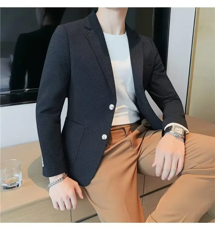 Men's Casual Suit Jacket High-end Solid Color Trendy Korean Style Business Attire Loose Fit Versatile For Autumn Winter