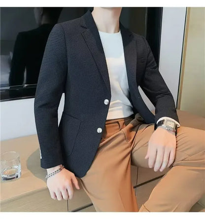 Men's Casual Suit Jacket High-end Solid Color Trendy Korean Style Business Attire Loose Fit Versatile For Autumn Winter