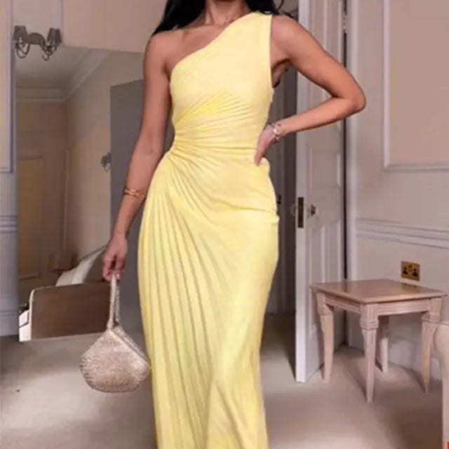 Asymmetrical Backless Sleeveless Female Wedding Guest Midi Dresses TRAF Women Elegant One Shoulder Solid Dress Ruffled