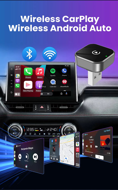 Dongle CarPlay sans fil 2 en 1 et adaptateur sans fil Android Auto, WiFi 5Ghz type-c/USB Plug Play, mise à jour OTA CarPlay sans fil, 2026