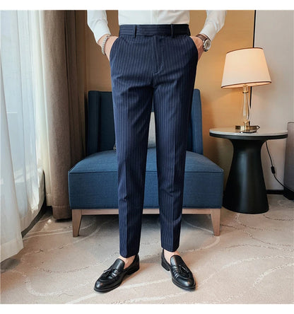 British Style Striped Slim Fit Suit Pant Men Business Casual Simple Dress Pants High Quality Social Wedding Party Trousers 38-28