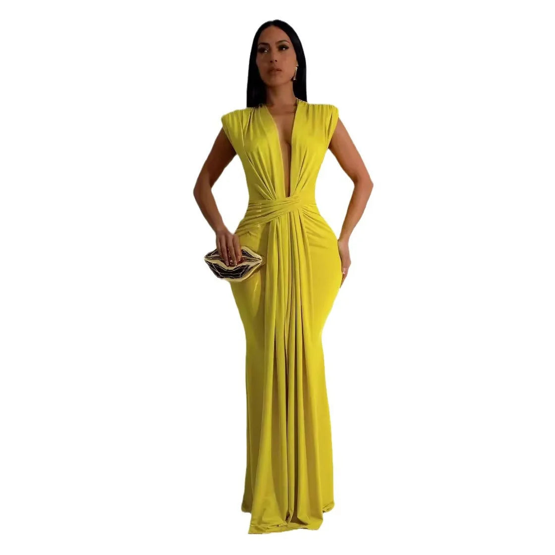 Elegant Women Evening Maxi Dress Sleeveless Deep V-neck Bandage Bodycon Gown Summer Fashion Sexy Lady Long Dresses