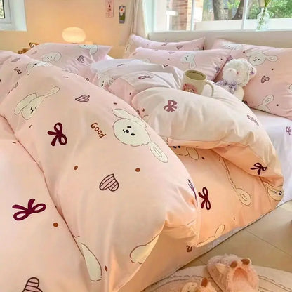 Kawaii Bedding Set for Kids Ins Twin Queen Size Duvet Cover Flat Sheet Pillowcase No Filler Girls Boys Home Totel Bed Linens