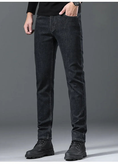 2024 Spring Summer New Style Classic Slim Jeans for Men Korean Fashion Simple Solid Color Straight Skinny Denim Trousers Male