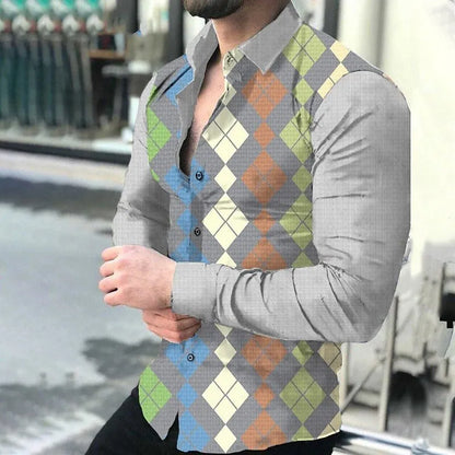 Long Sleeve Hawaiian Shirt 3D Printed Lapel Shirt Men's Fashion Shirt Geometric Beach Shirt Luxury Men's Clothing