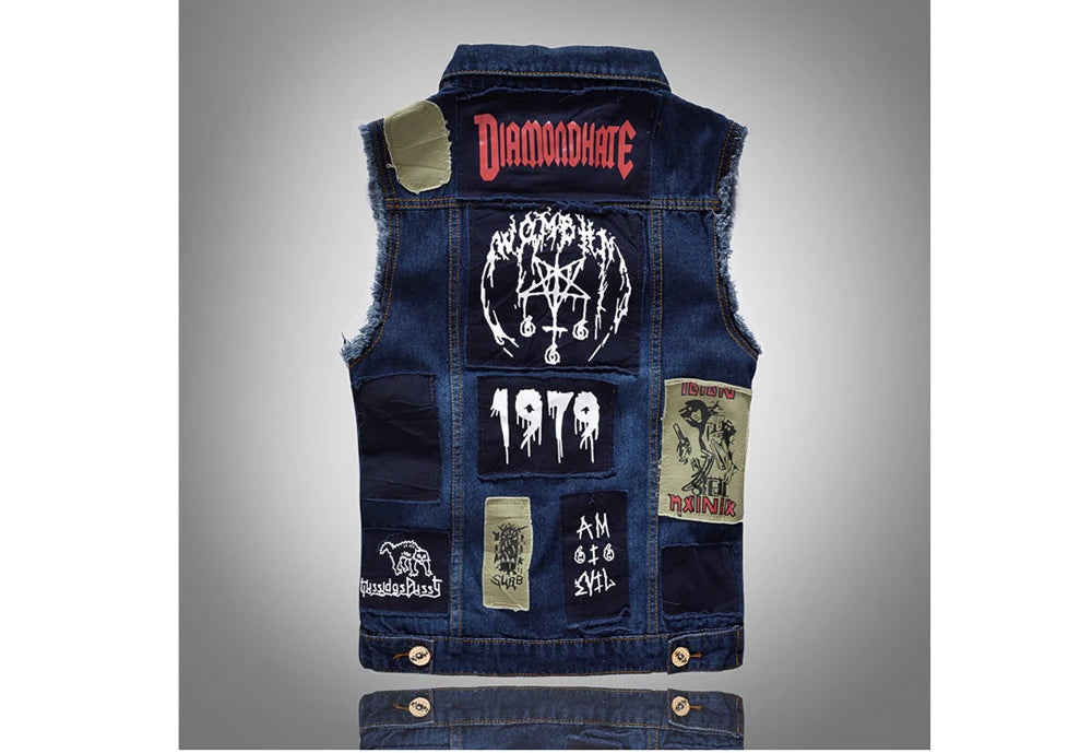 Summer Men's Lightweight Denim Vests Fashion Hip Hop Streetwear Jeans sleeveless Jacket Male Punk Party patch Denim Waistcoats