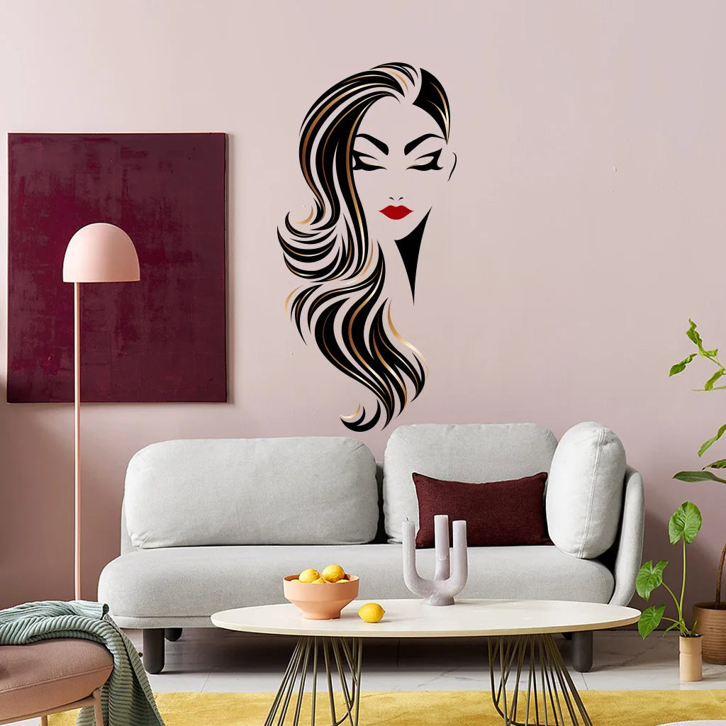 Beauty Female Face Wall Sticker Decal Beauty Studio Wallpaper Cosmetic Makeup Wall Art Sticker Mural Removable Salon Decoration