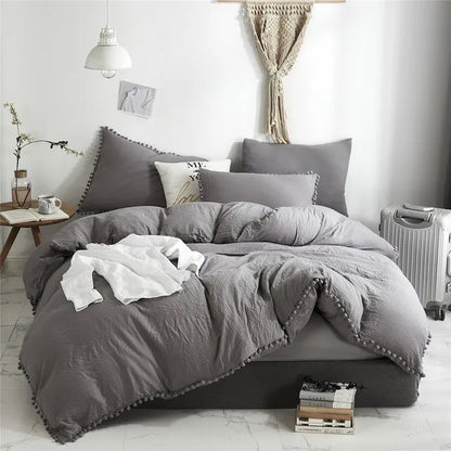 Nordic Simplicity Bedding Set With Pompom Duvet Cover Queen Size Comforter Bedding Sets King High Quality Bed Linen